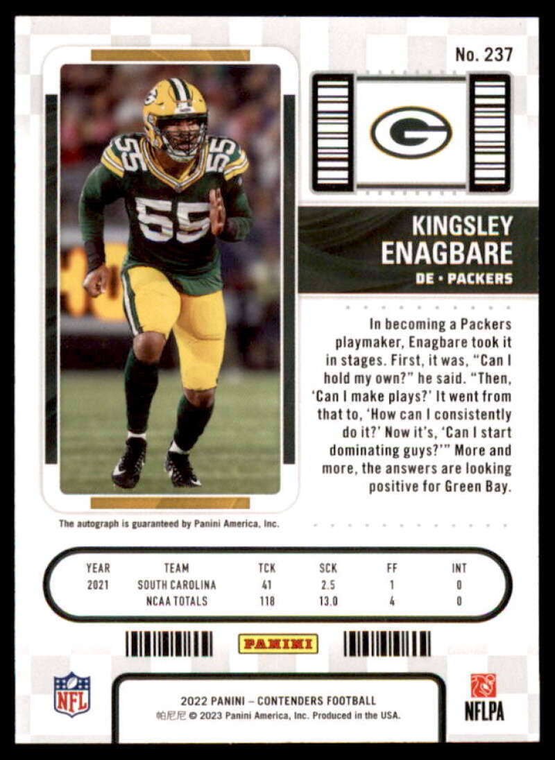 Kingsley Enagbare AU Rookie Card 2022 Panini Contenders #237A  Image 2