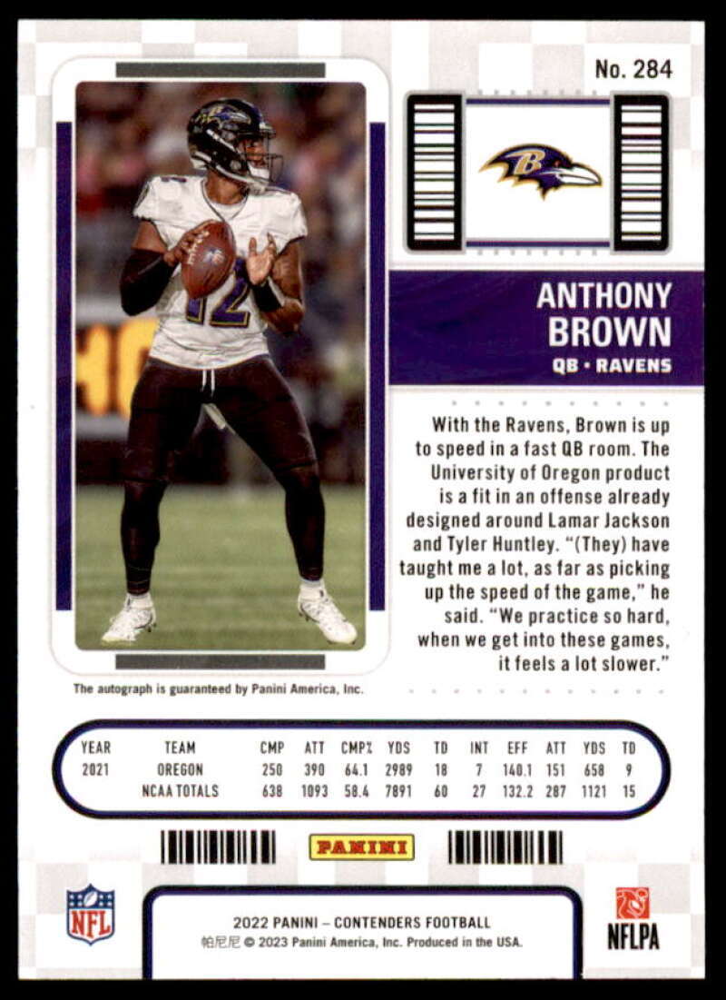 Anthony Brown AU Rookie Card 2022 Panini Contenders #284  Image 2