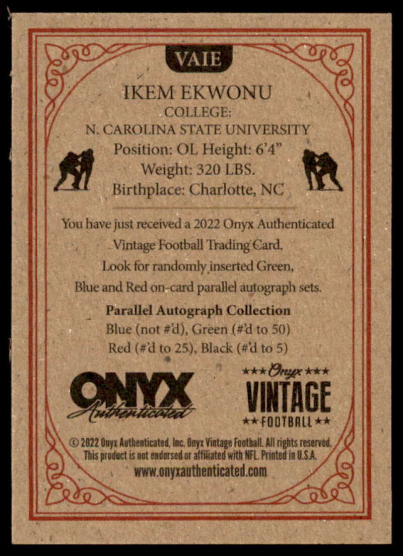 Ikem Ekwonu Rookie Card 2022 Onyx Vintage Autographs #AVIE  Image 2