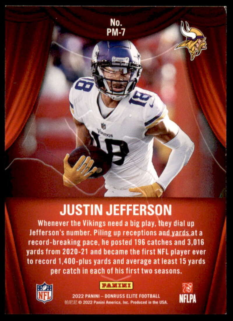 Justin Jefferson Card 2022 Elite Playmakers #7  Image 2