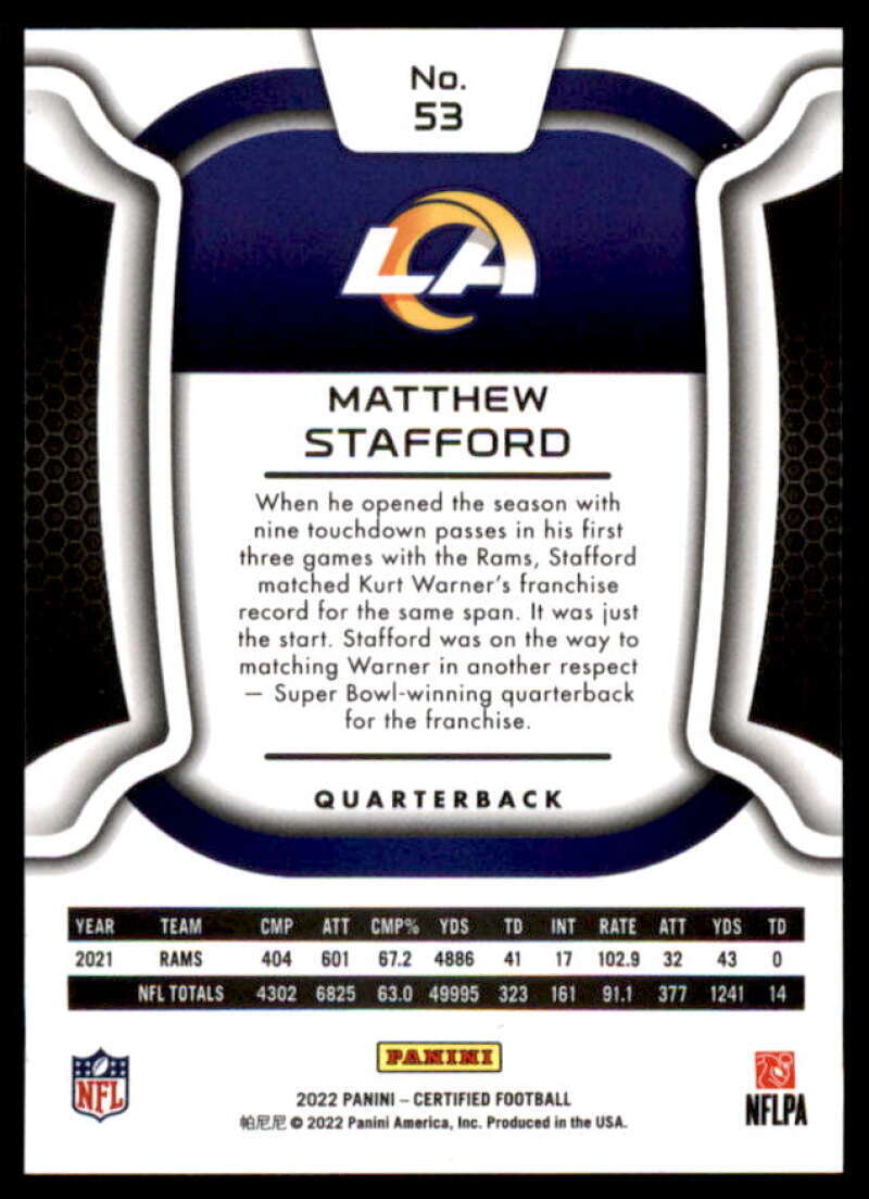 Matthew Stafford Card 2022 Certified Mirror Pink #53  Image 2