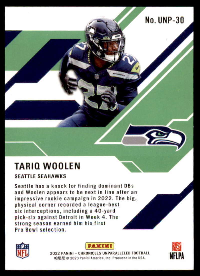 Tariq Woolen Rookie Card 2022 Panini Chronicles Unparalleled Checker #30  Image 2