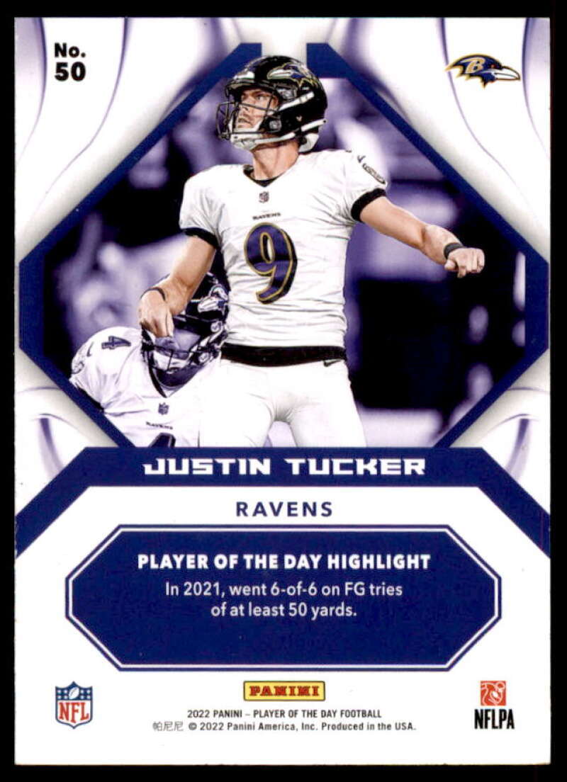 Justin Tucker Card 2022 Panini Player of the Day Red #50  Image 2