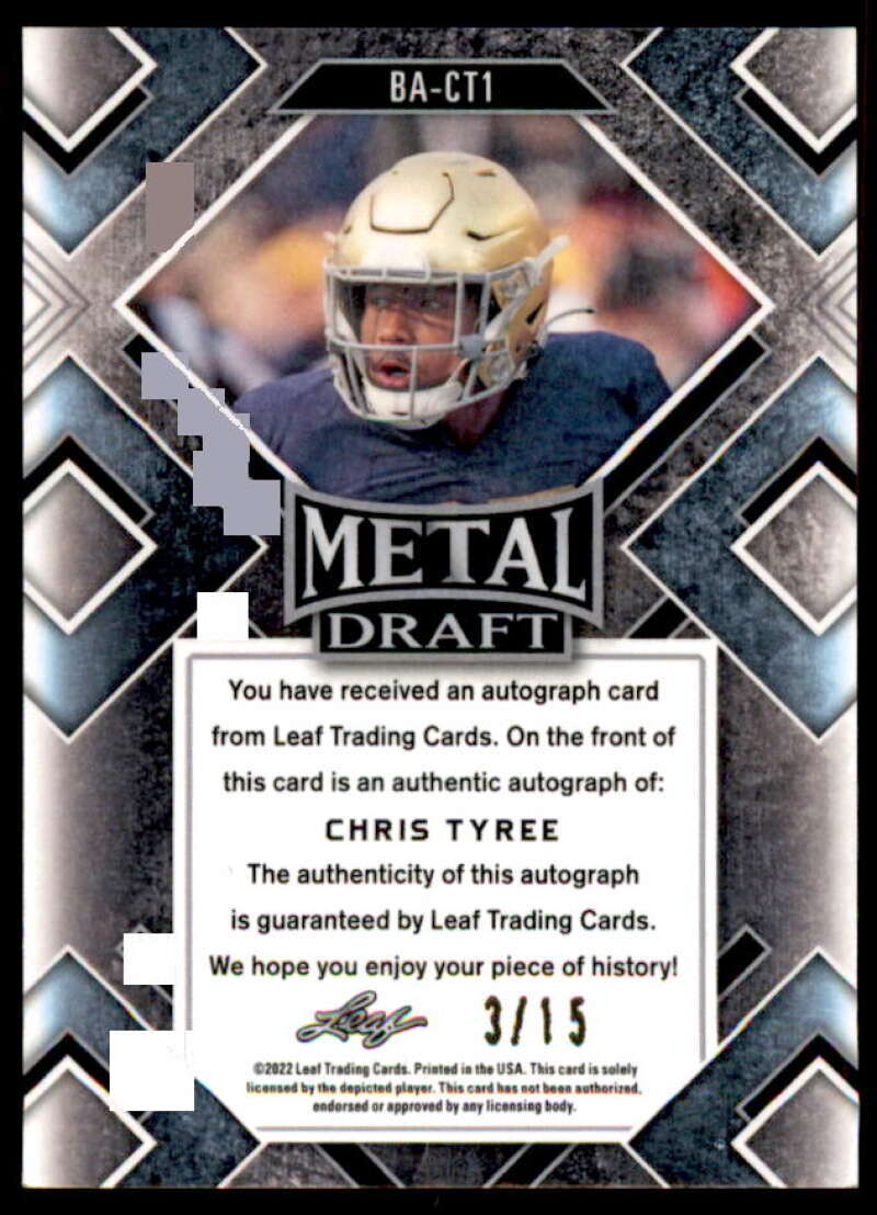 Chris Tyree Rookie Card 2022 Leaf Metal Draft Prismatic Black #BACT1  Image 2