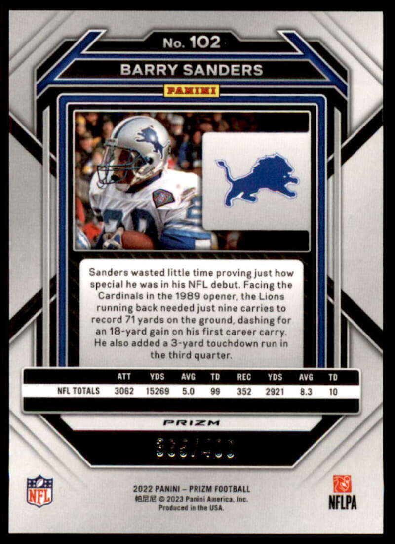 Barry Sanders Card 2022 Panini Prizm Prizms Pandora #102  Image 2