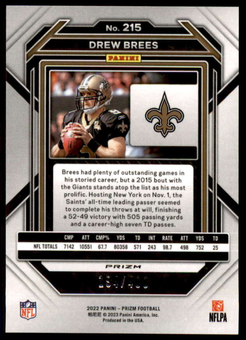 Drew Brees Card 2022 Panini Prizm Prizms Pandora #215  Image 2