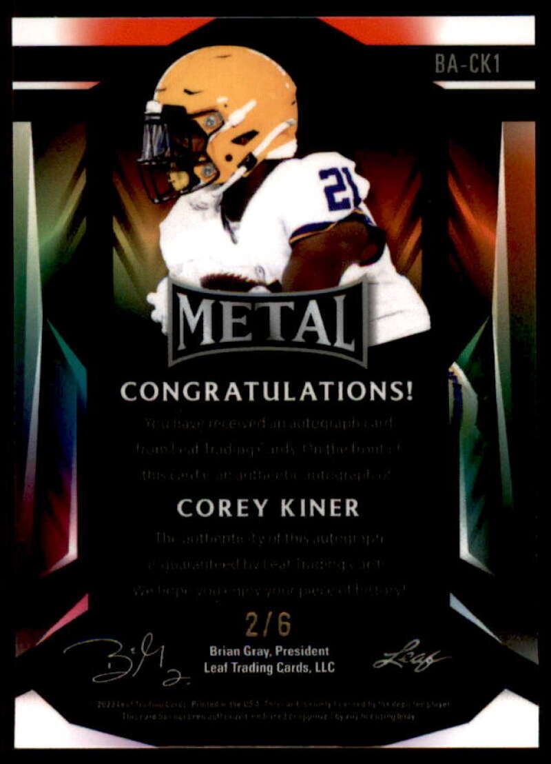 Corey Kiner Rookie Card 2023 Leaf Metal Mojo Silver #BACK1  Image 2