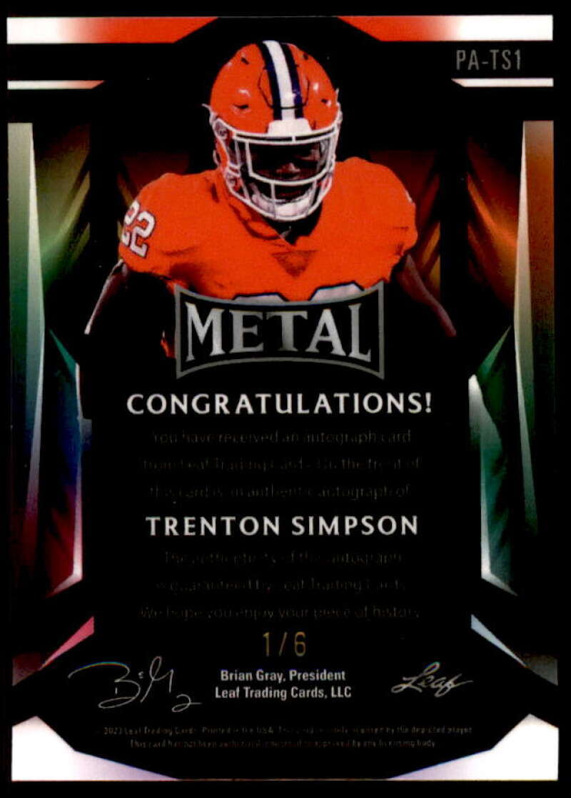 Trenton Simpson Rookie 2023 Leaf Metal Portrait Autographs Mojo Silver #PATS1  Image 2