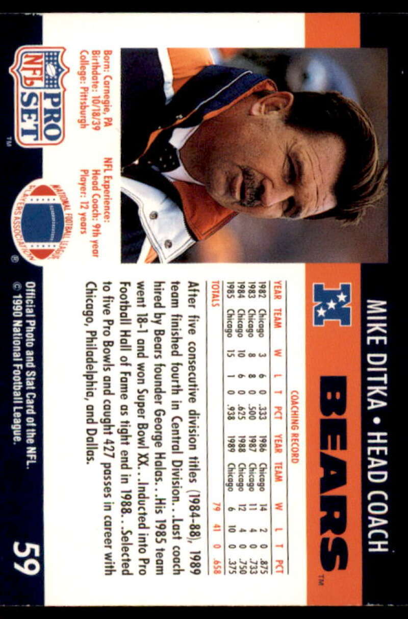 Mike Ditka CO W10 Card 1990 FACT Pro Set Cincinnati #59  Image 2