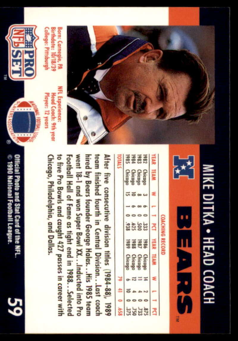 Mike Ditka CO W10 Card 1990 FACT Pro Set Cincinnati #59  Image 2