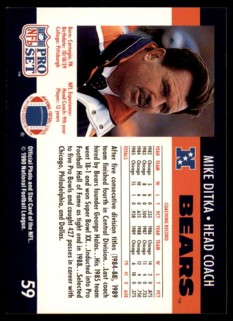 Mike Ditka CO W10 Card 1990 FACT Pro Set Cincinnati #59  Image 2