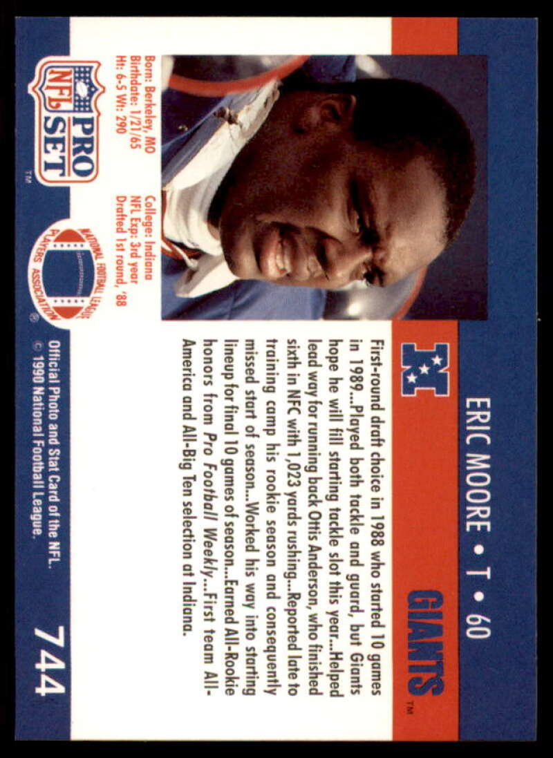 Eric Moore/(No Pro Set Prospect/on front of card) Card 1990 Pro Set #744B  Image 2