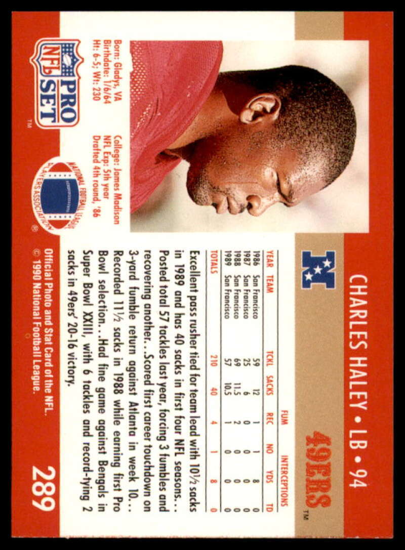 Charles Haley ERR/(Fumble recoveries 1/in '86 and 4 total) 1990 Pro Set #289A  Image 2