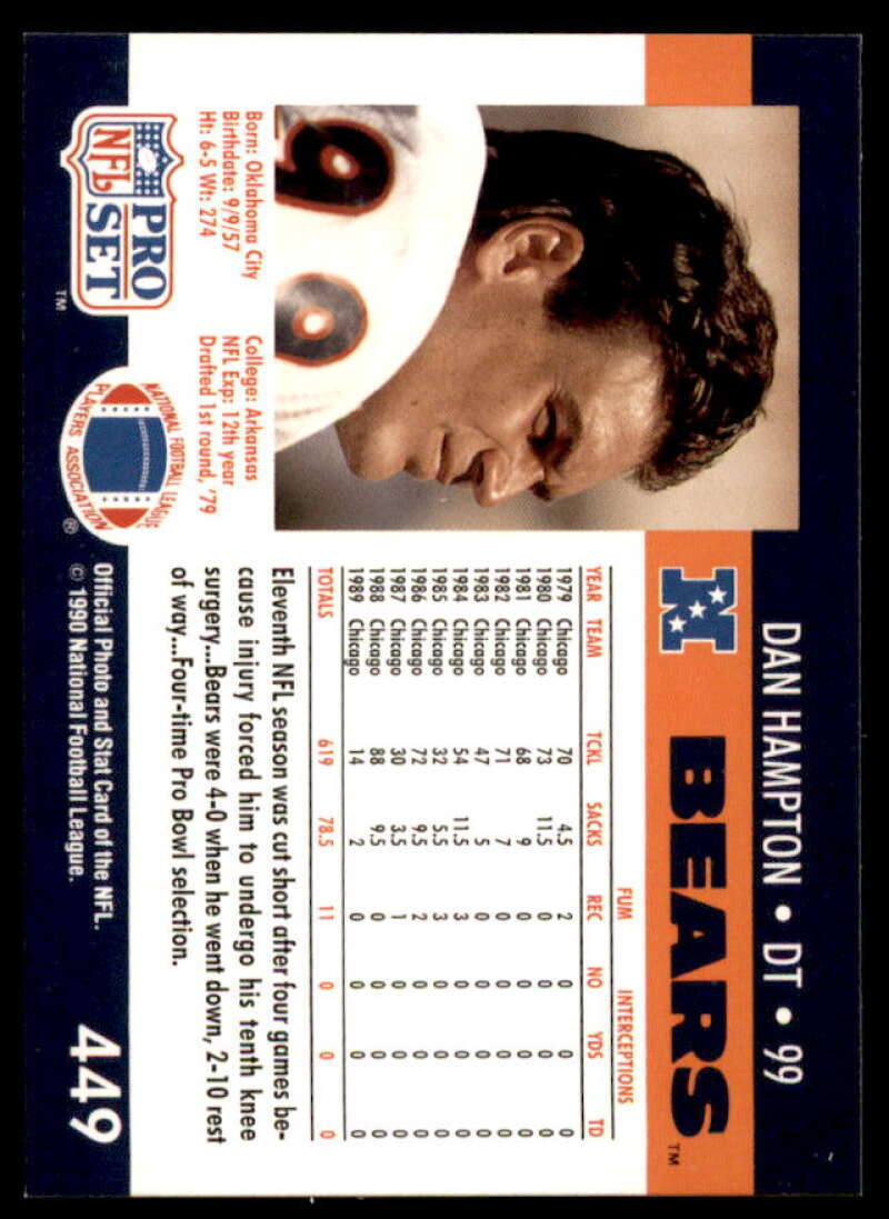 Dan Hampton/(Card back says DT) Card 1990 Pro Set #449B  Image 2