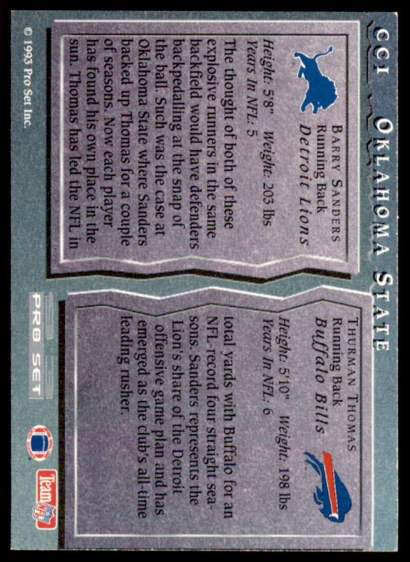 Barry Sanders/Thurman Thomas Card 1993 Pro Set College Connections #CC1  Image 2