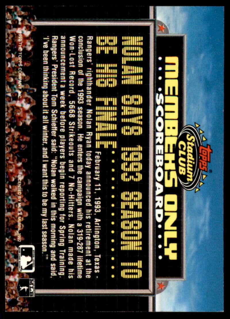 Nolan Ryan/27 Seasons Card 1992 Stadium Club Members Only #26  Image 2