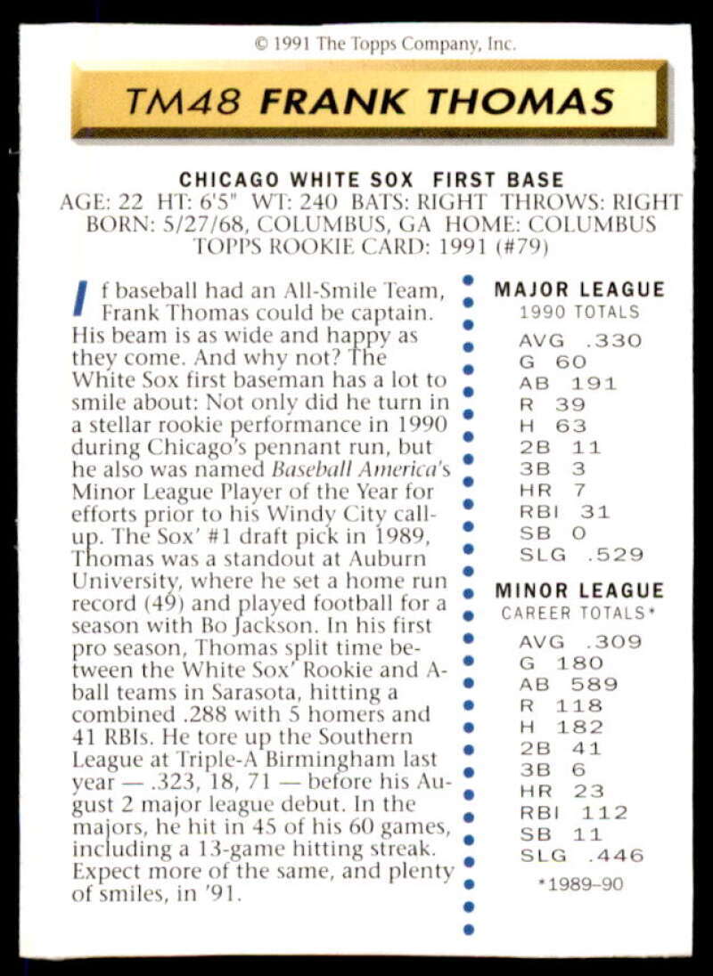 Rookie RC HOF Card 1990-93 Topps Magazine Cards Frank Thomas #TM48  Image 2