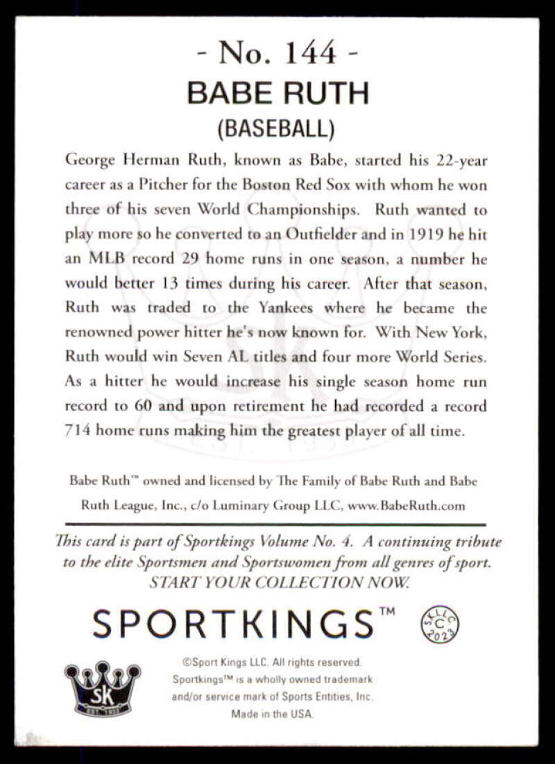 HOF Card 2023 Sportkings Volume 4 Retail Babe Ruth #144  Image 2