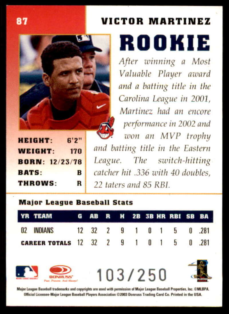 Victor Martinez Card 2003 Donruss Champions Autographs #87  Image 2