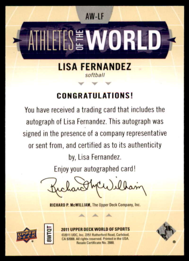 Lisa Fernandez 2011 Upper Deck World of Sports Athletes of the World AU #AWLF  Image 2