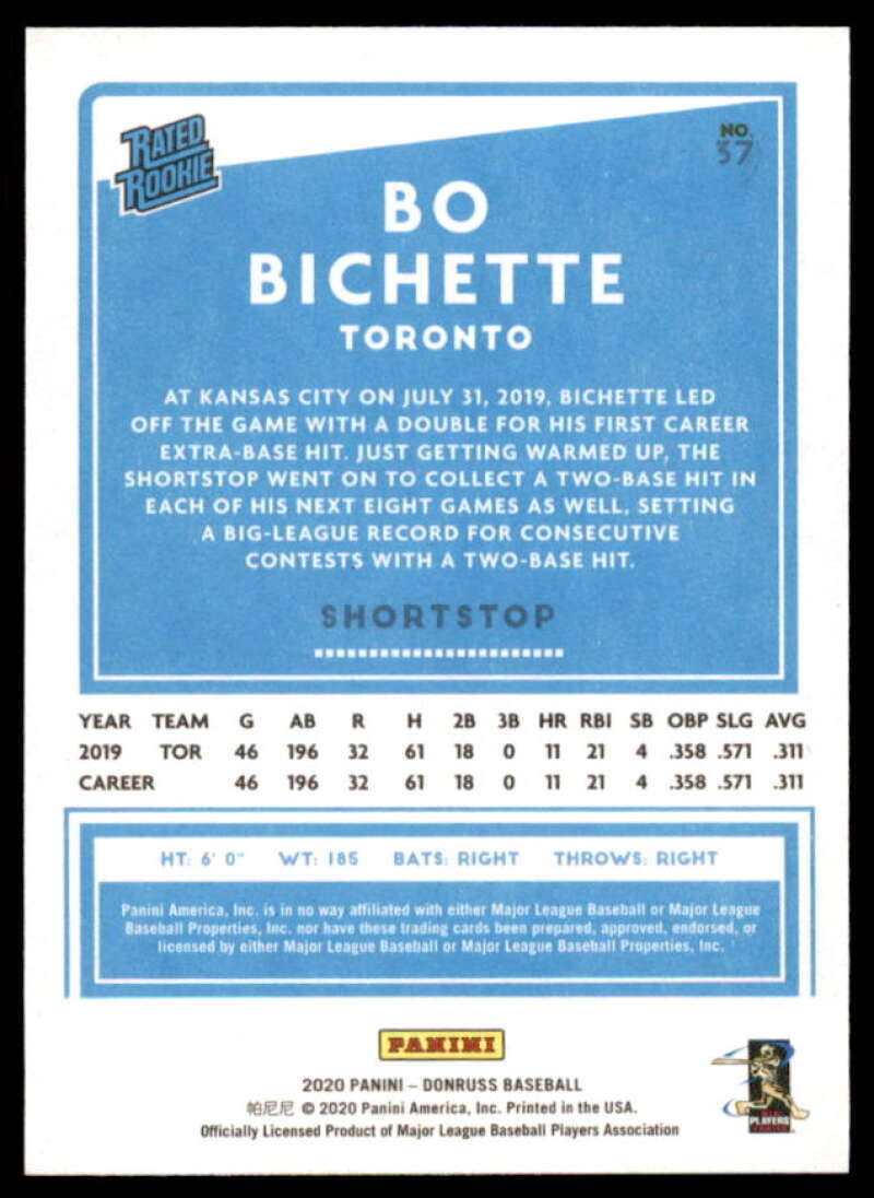 Bo Bichette RR Rookie Card 2020 Donruss #37  Image 2