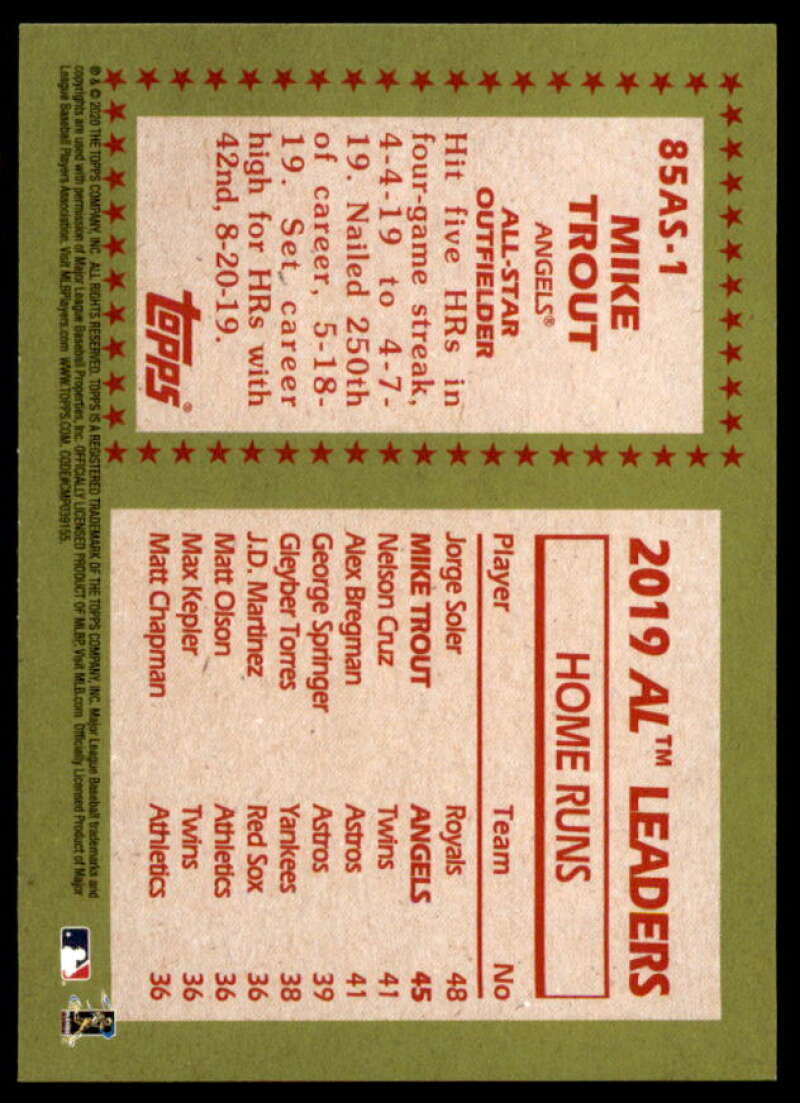 Mike Trout Card 2020 Topps '85 Topps All Stars #85AS1  Image 2