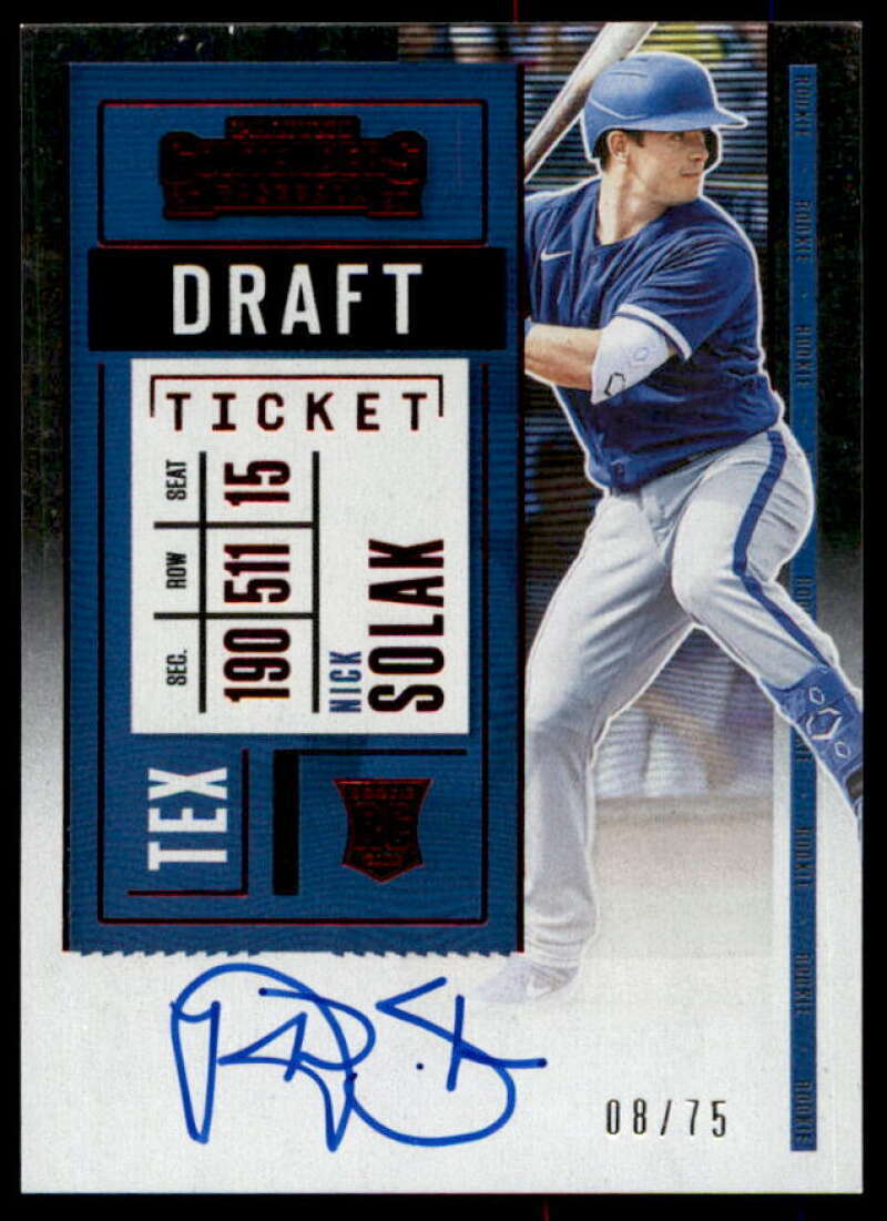 Nick Solak AU Rookie Card 2020 Panini Contenders Draft Ticket Red #118  Image 1