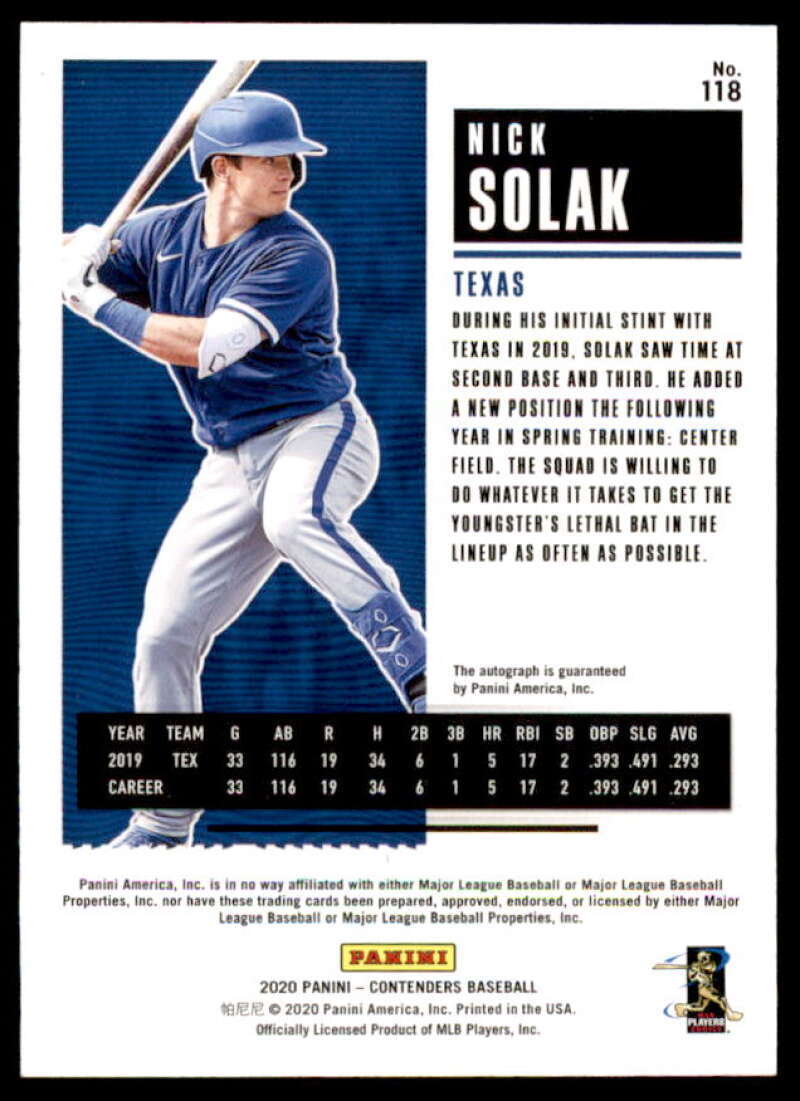 Nick Solak AU Rookie Card 2020 Panini Contenders Draft Ticket Red #118  Image 2