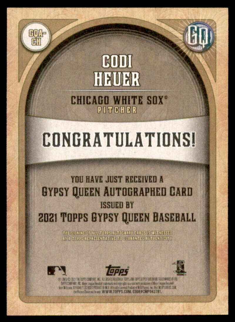Codi Heuer Rookie Card 2021 Topps Gypsy Queen Autographs #GQACH  Image 2