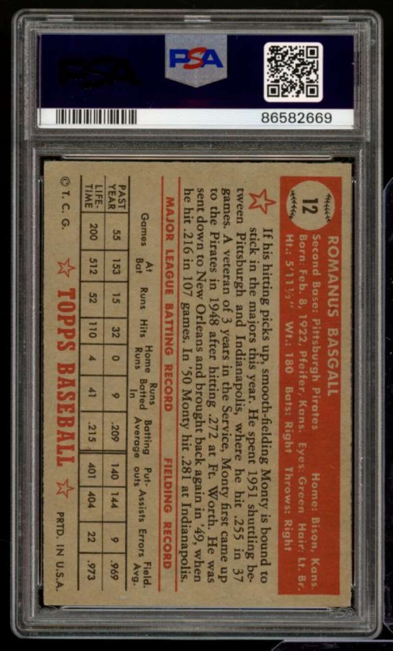 Monty Basgall Rookie Card 1952 Topps #12 PSA 4 Image 2