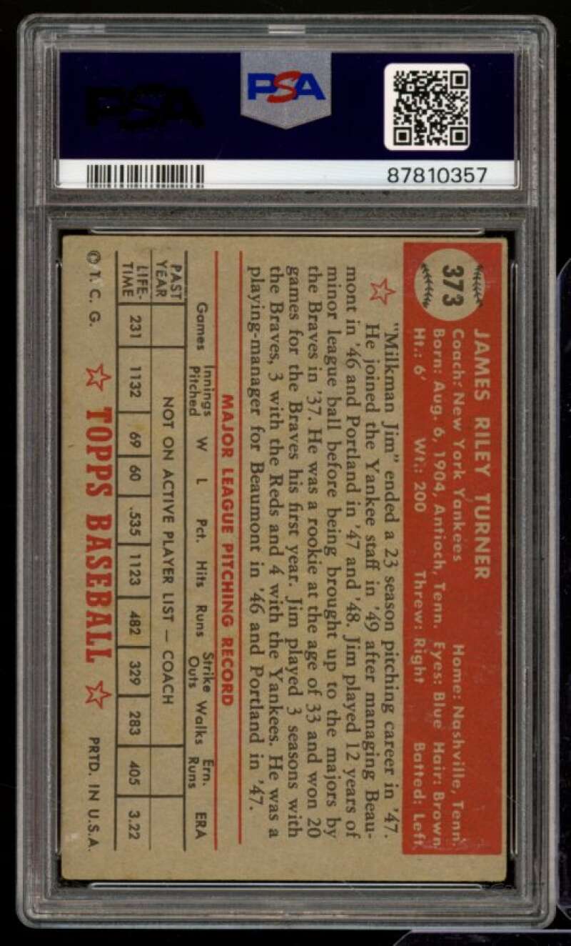 Jim Turner Rookie Card 1952 Topps #373 PSA 3 Image 2