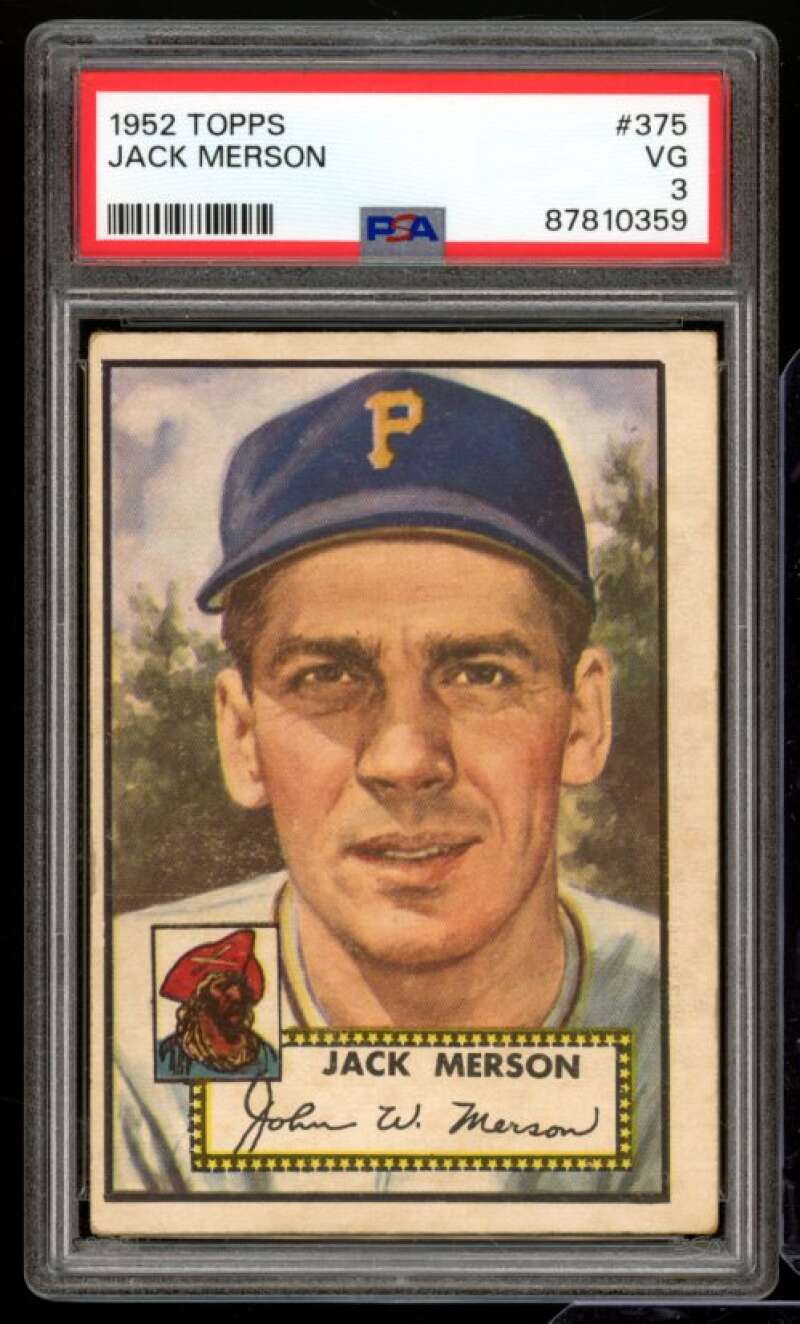 Jack Merson Rookie Card 1952 Topps #375 PSA 3 Image 1