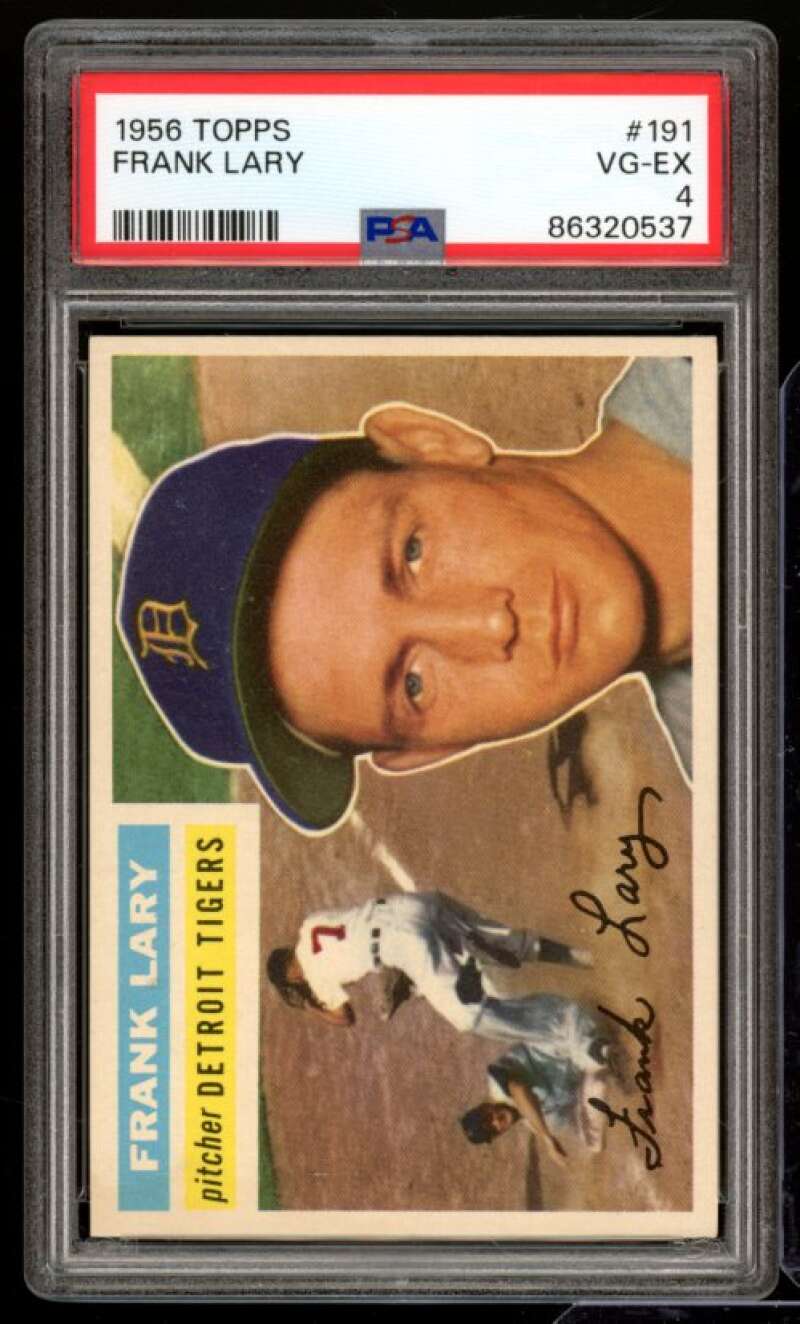 Frank Lary Card 1956 Topps #191 PSA 4 Image 1