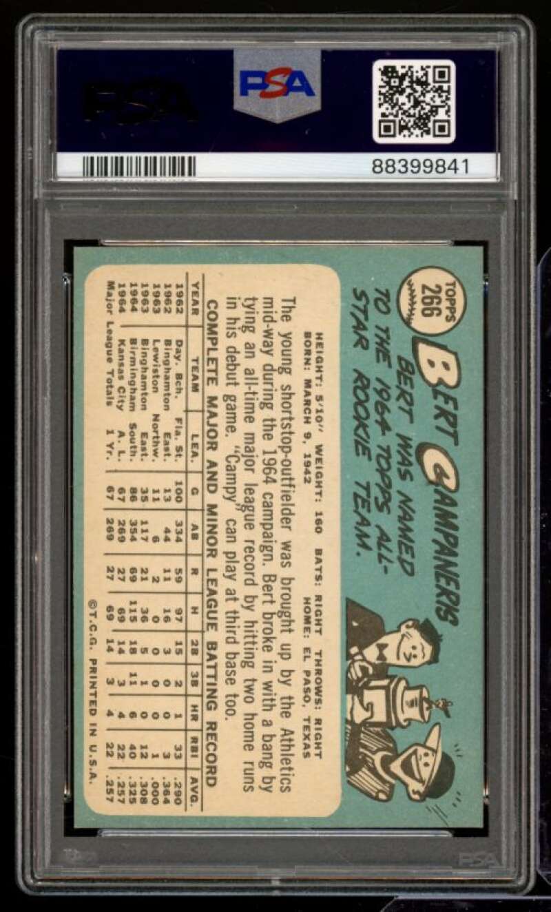 Bert Campaneris Rookie Card 1965 Topps #266 PSA 5 Image 2