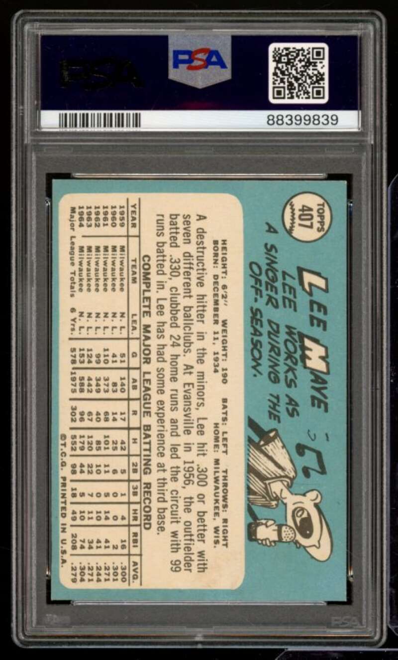 Lee Maye Card 1965 Topps #407 PSA 8 Image 2