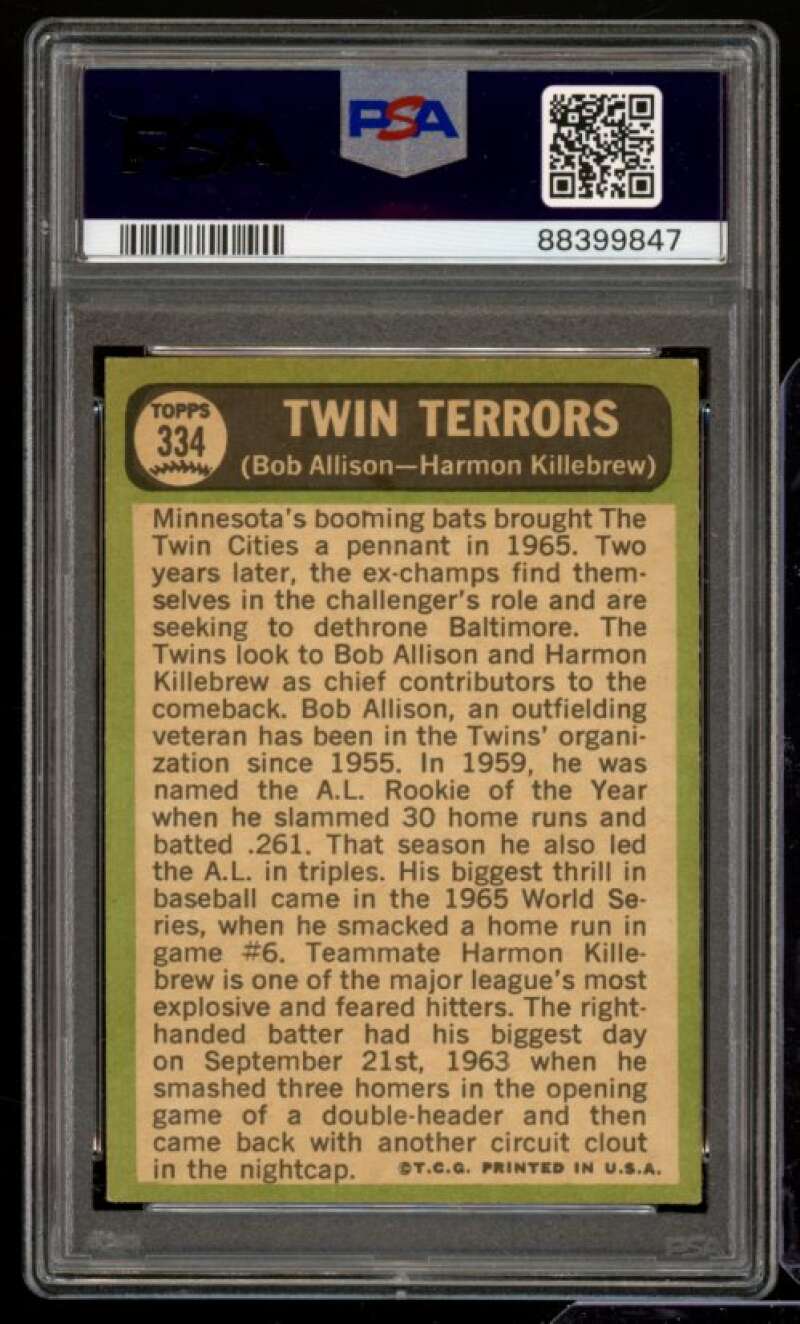 Bob Allison/Harmon Killebrew Card 1967 Topps #334 PSA 6 Image 2