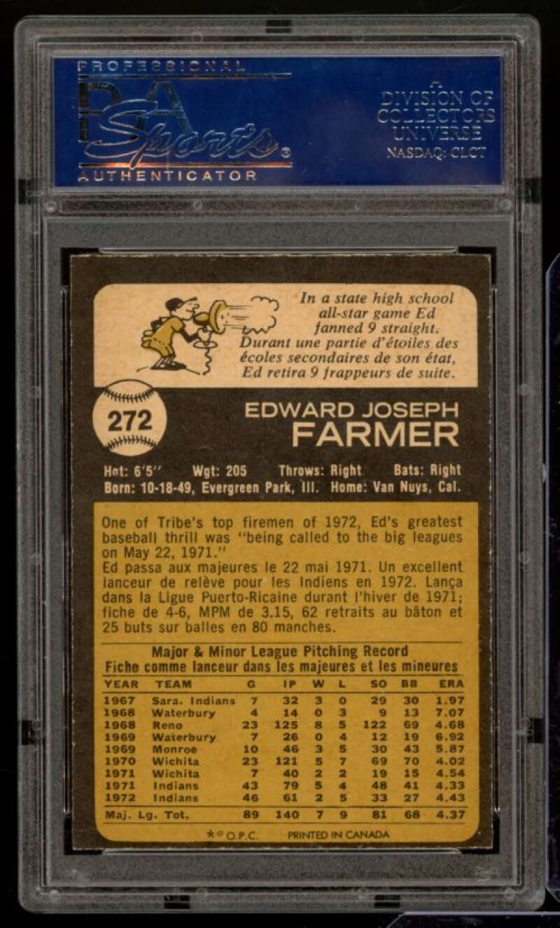 Ed Farmer Card 1973 O-Pee-Chee #272 PSA 8 Image 2