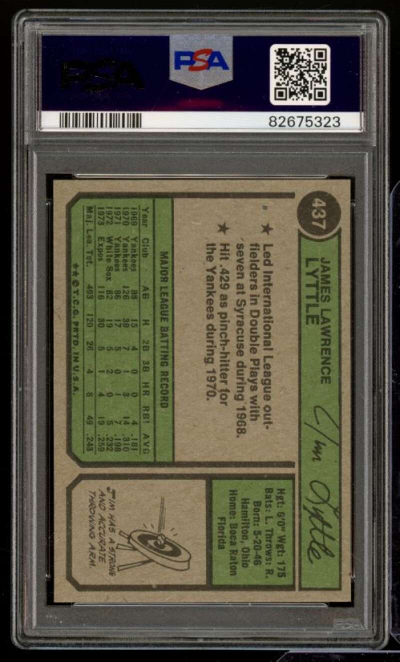 Jim Lyttle Card 1974 Topps #437 PSA 8 Image 2