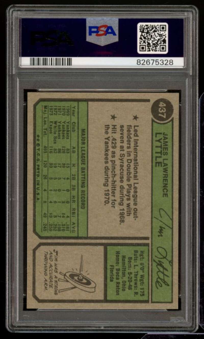 Jim Lyttle Card 1974 Topps #437 PSA 8 Image 2