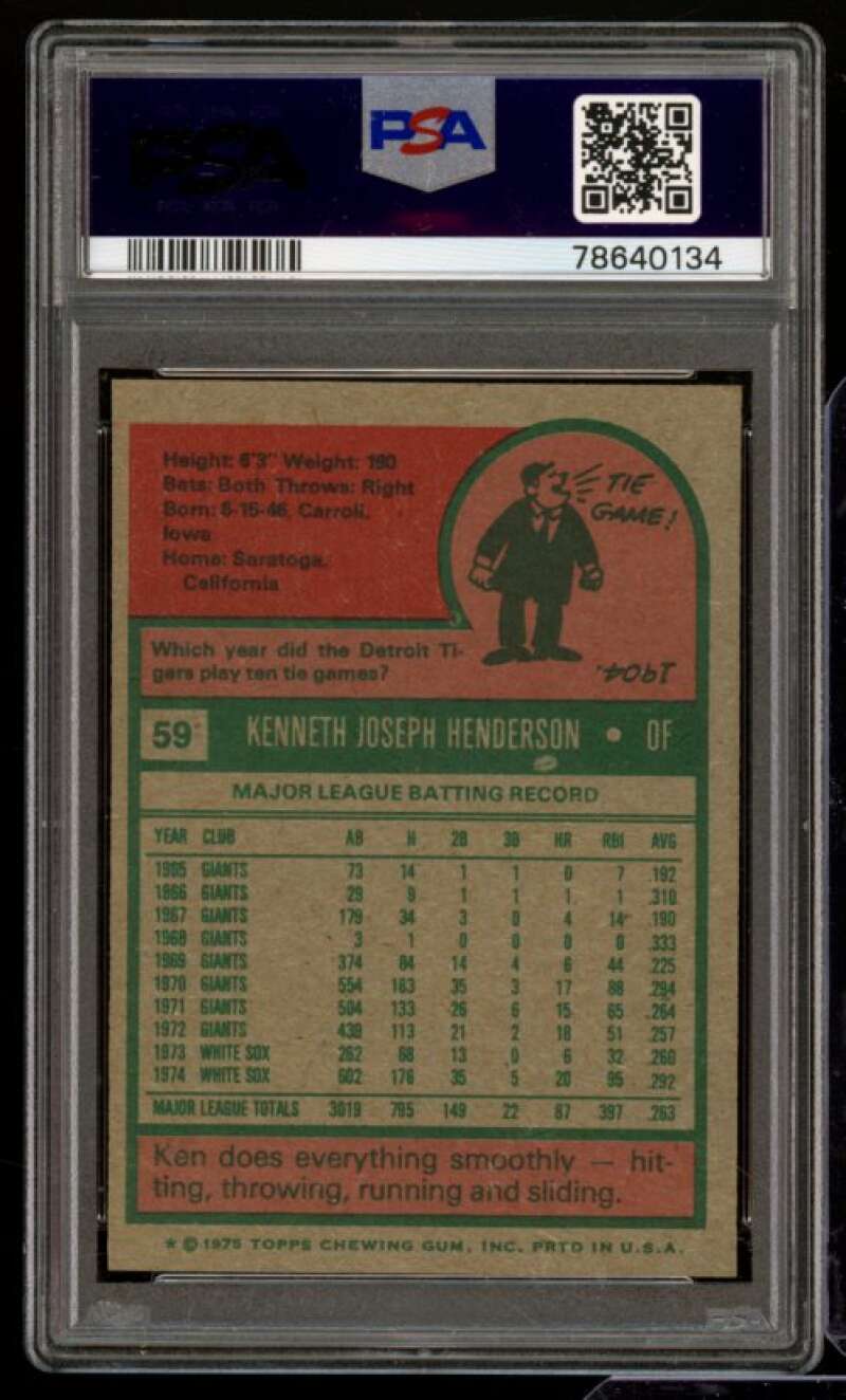 Ken Henderson Card 1975 Topps #59 PSA 8 Image 2