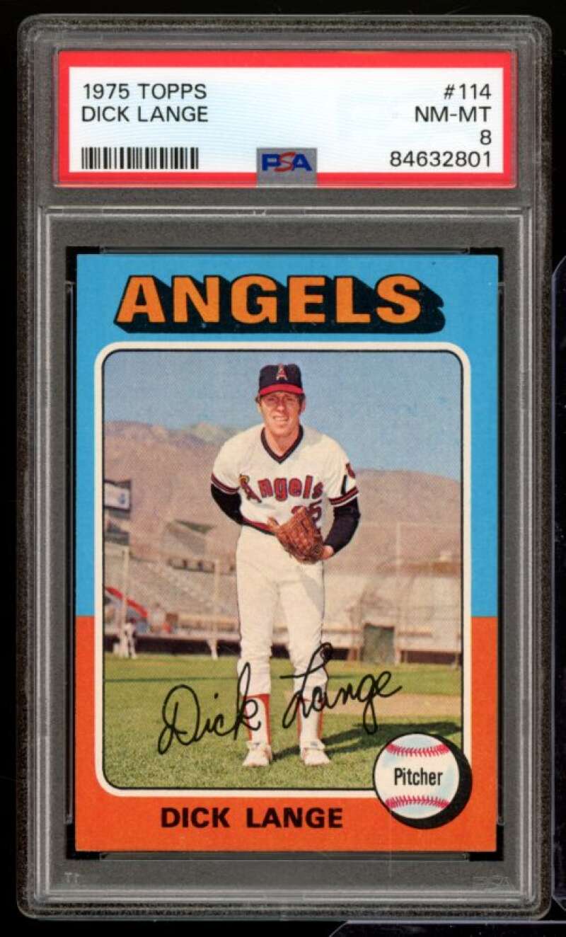 Dick Lange Card 1975 Topps #114 PSA 8 Image 1