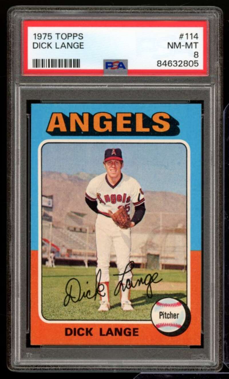 Dick Lange Card 1975 Topps #114 PSA 8 Image 1