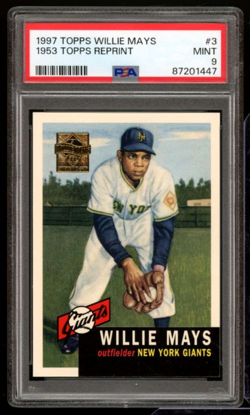 Willie Mays Card 1997 Topps 1953 Reprints #3 PSA 9 Image 1