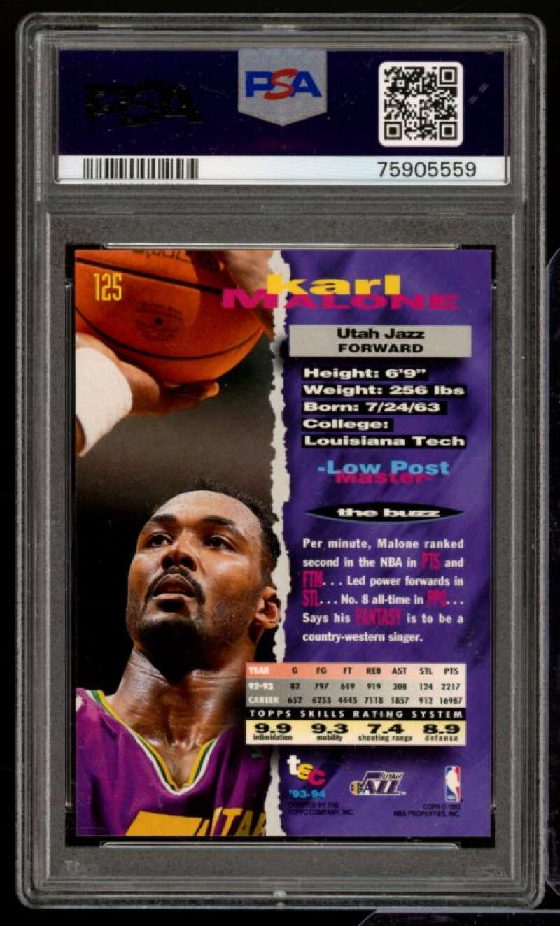 karl Malone Card 1993-94 Stadium Club (pop 3) #125 PSA 10 Image 2