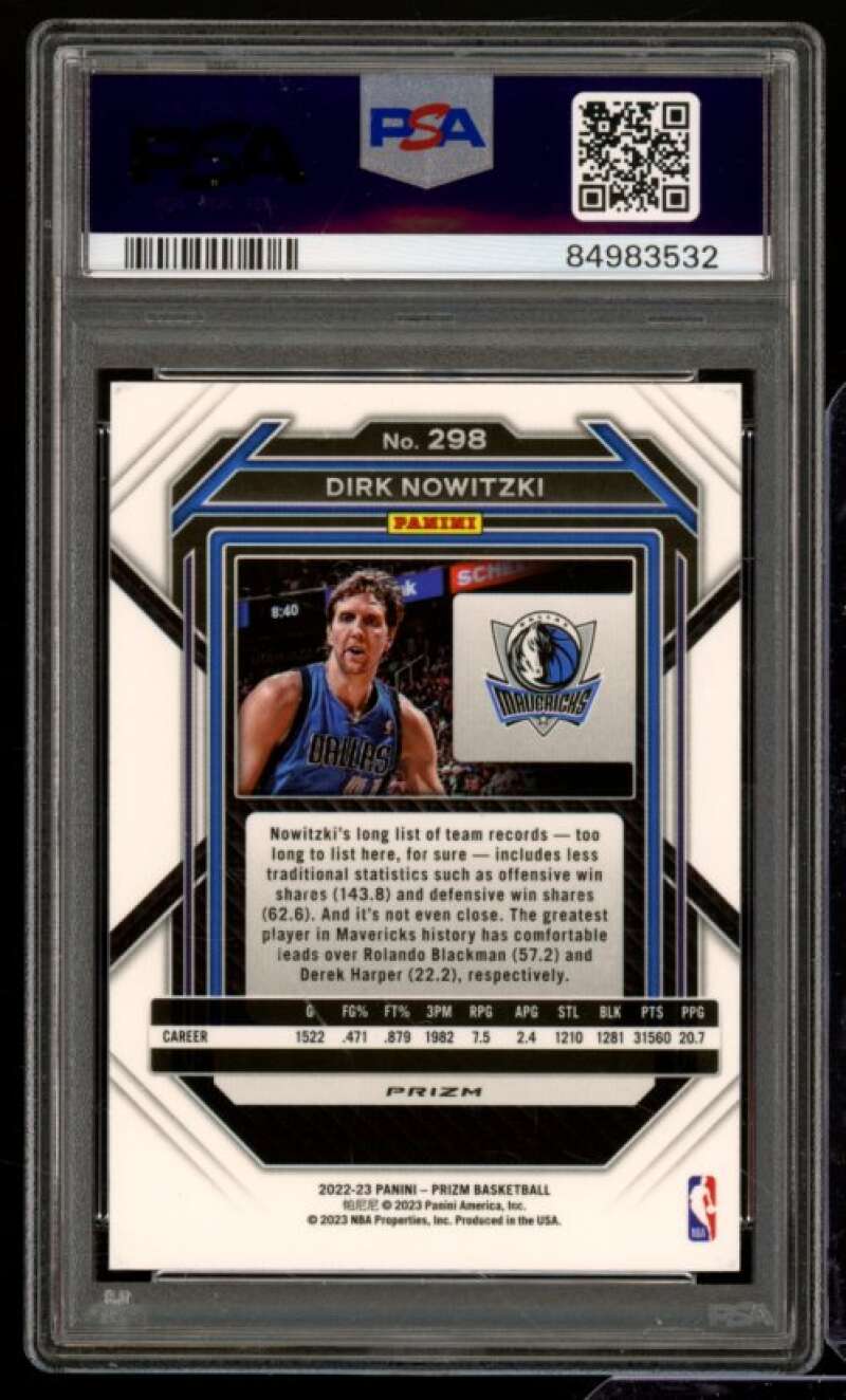 Dirk Nowitzki Card 2022-23 Prizm Ice (pop 1) #298 PSA 9 Image 2