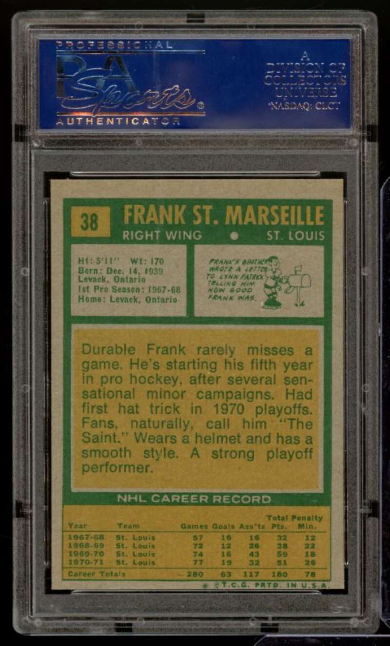 Frank St. Marseille Card 1971-72 Topps #38 PSA 7 Image 2