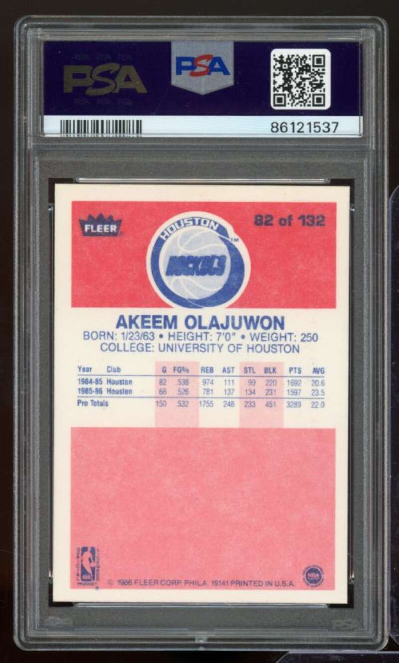 Akeem Olajuwon Rookie Card 1986-87 Fleer #82 PSA 9 Image 2