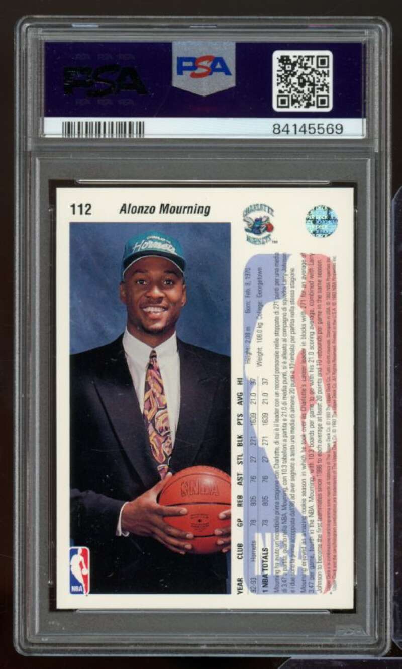 Alonzo Mourning Rookie Card 1992-93 Upper Deck International Italian #112 PSA 10 Image 2