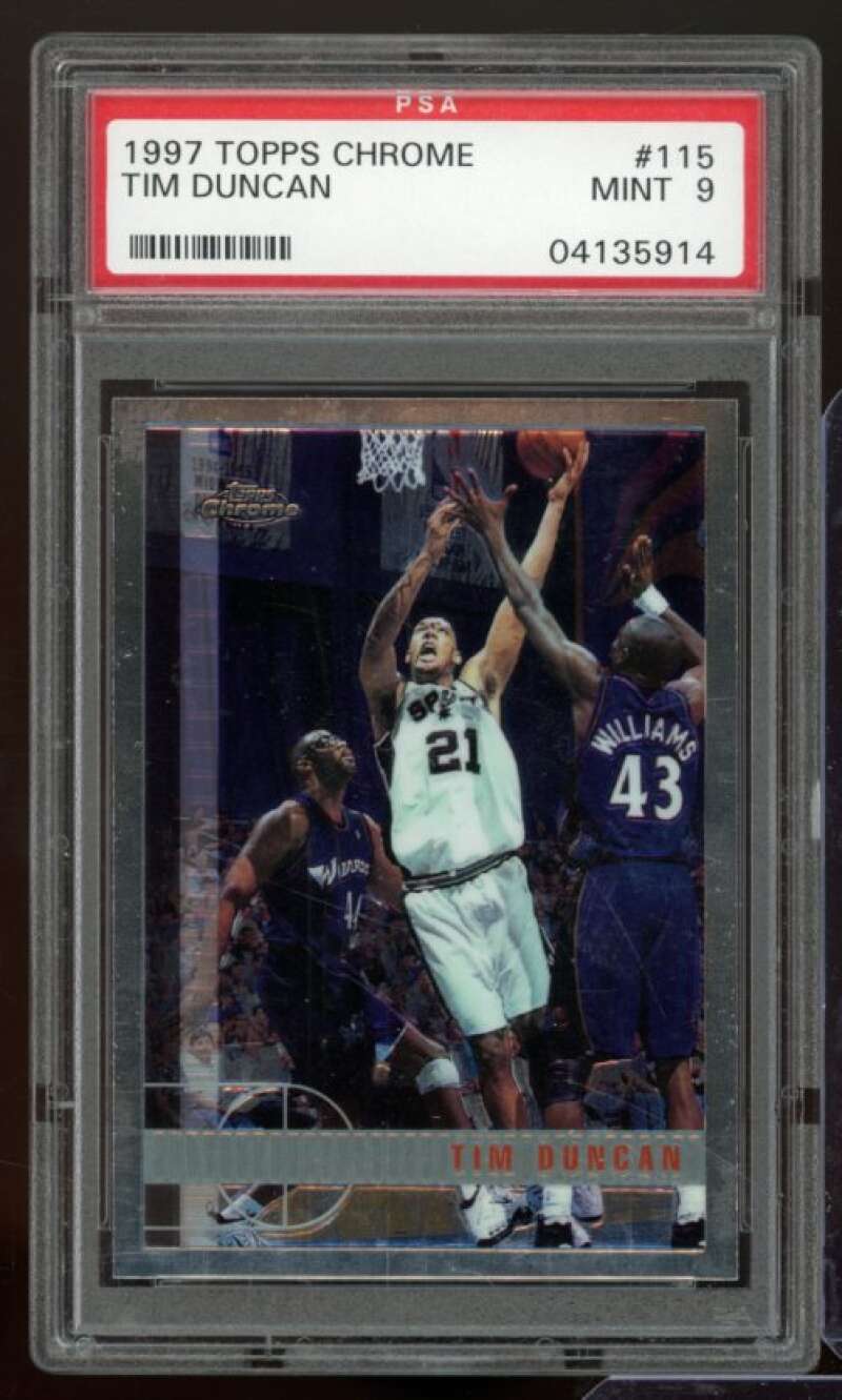 Tim Duncan Rookie Card 1997-98 Topps Chrome #115 PSA 9 Image 1