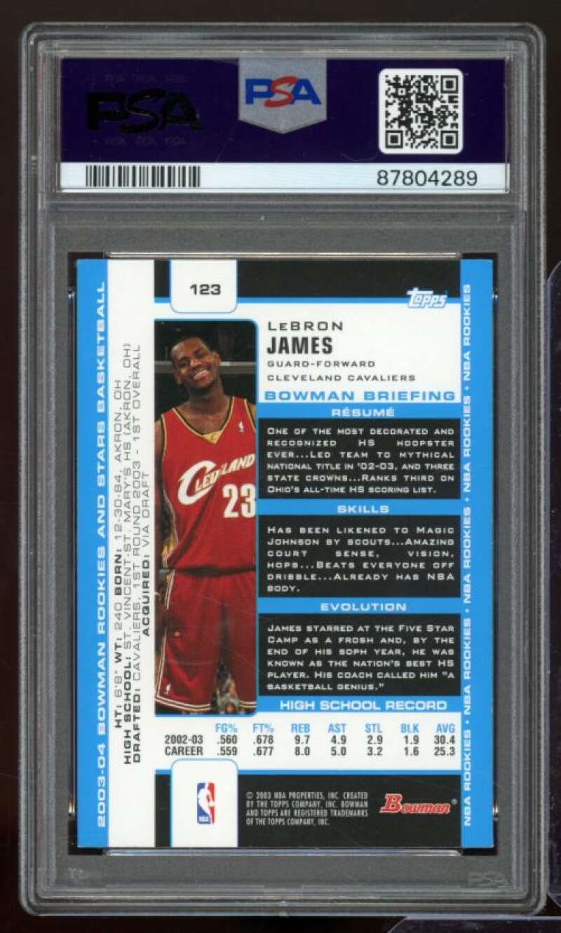 Lebron James Rookie Card 2003-04 Bowman #123 PSA 9 Image 2